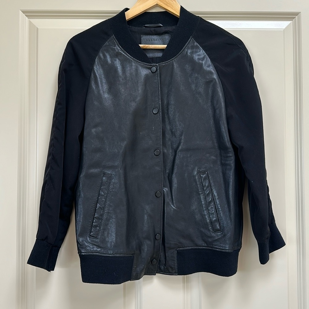 All Saints Leather Bomber Jacket
